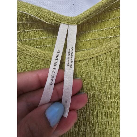 Anthropologie smocked puff sleeve leaf green Top size Small - Picture 7 of 10